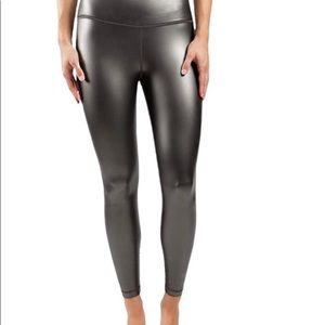 90 Degree By Reflex High Waist High Shine Faux Leather Fleece Leggings